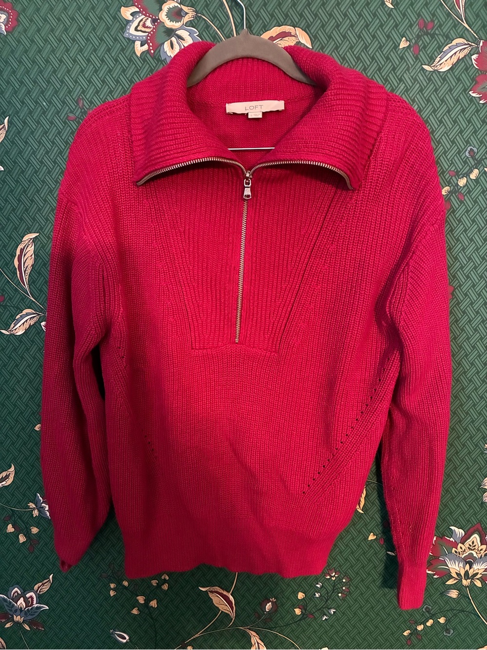 LOFT Women's Zip-Front Vibrant Pink Sweater